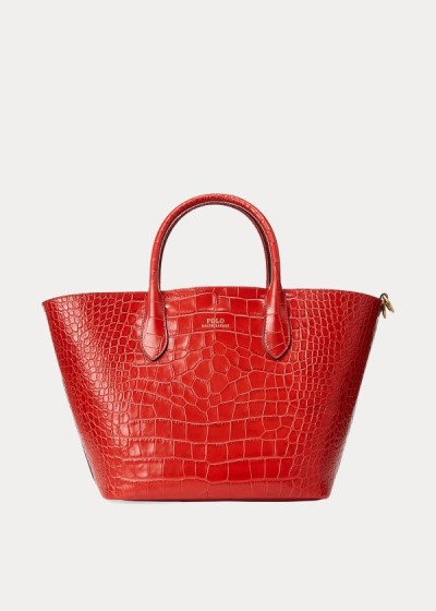 Bolsos De Mano Polo Ralph Lauren Mujer Rojos - Embossed Medium Bellport - PULYN1970